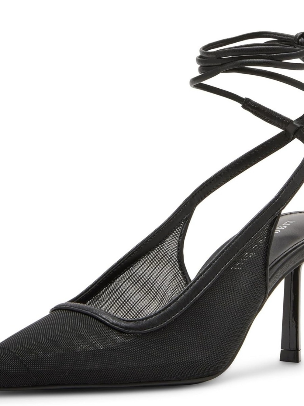 Madden Girl Black Pointed Mesh Lace-Up Slingback Heels